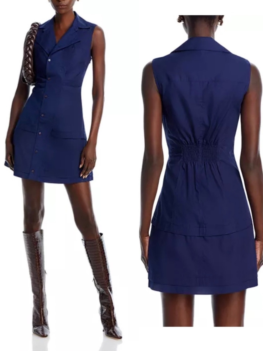NWT Derek Lam 10 Crosby Satina Cotton Shirt Dress Navy Size 8 $375 Minimalist